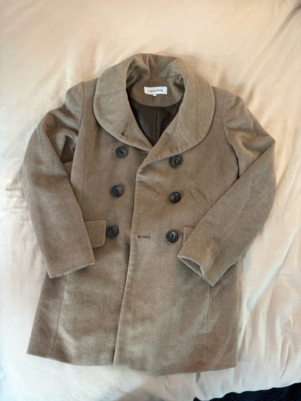 Calvin Klein Taupe Double-Breasted Women's Pea Coat